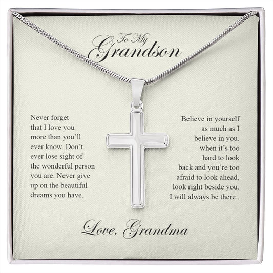 To My Grandson | Believe In Yourself - Stainless Steel Cross Necklace